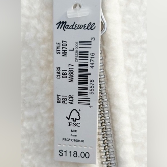 Madewell Sherpa Zip-Front Drawstring Hoodie Sweatshirt Size Large new with tags - Picture 9 of 11